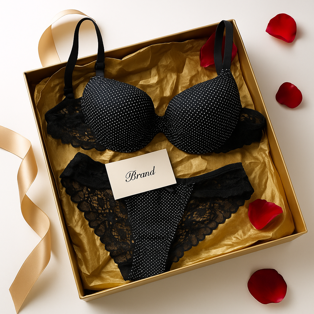 Midnight Noir Sparkle Lingerie Set β Padded Bra & Lace Panty