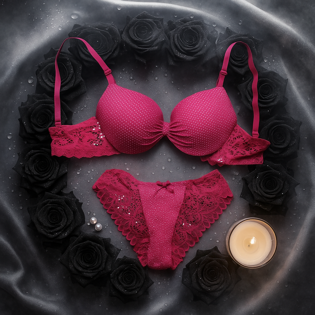 Midnight Magenta Sparkle Lingerie Set β Padded Bra & Lace Panty