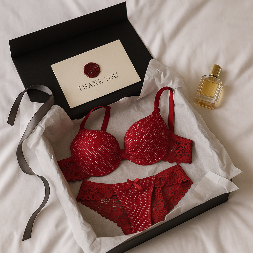 Ruby Red Sparkle Lingerie Set β Embellished Bra & Panty